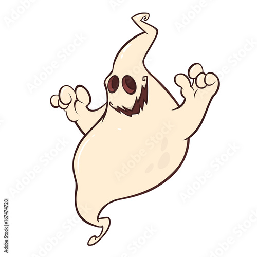 Funny cartoon genie character smiling. Vector illustration of scary ghost