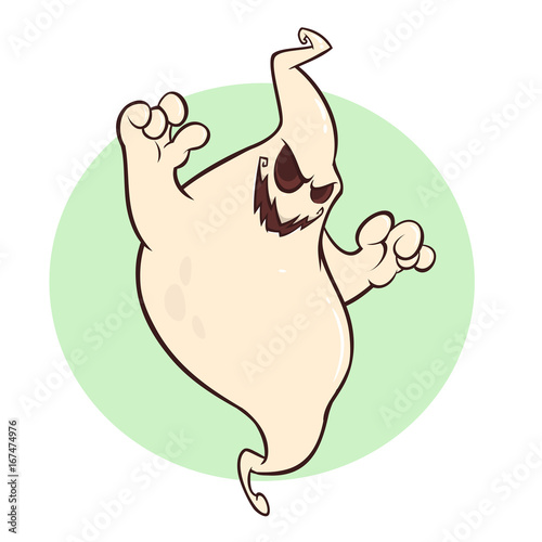 Cool ghost phantom cartoon. Halloween vector illustration of flying ghost mascot