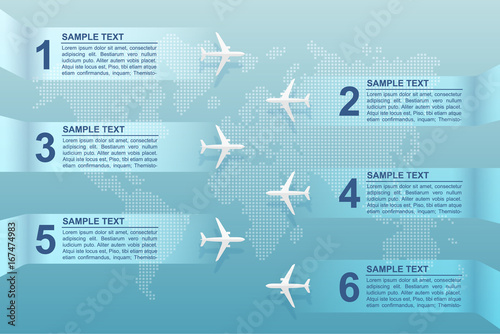 infographic airplane and world map. vector illustration