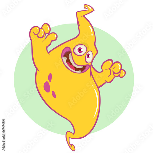 Funny cartoon genie character smiling. Vector illustration of scary ghost