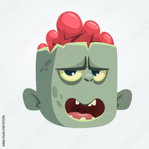 Cartoon zombie head talking. Halloween vector illustration