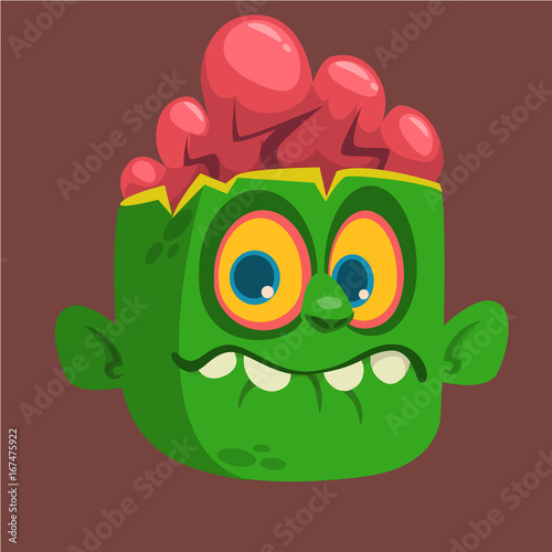Cartoon Cute Happy Zombie Head. Halloween vector illustration