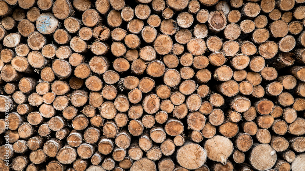 Wood texture background have many logs that cut from big tree and small tree