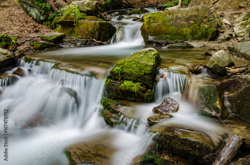 Landscape of waterfall Shypit in the Ukrainian Carpathian Mountains on the long exposure