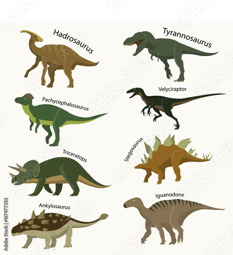 Jurassic period animals set icons isolated vector illustration