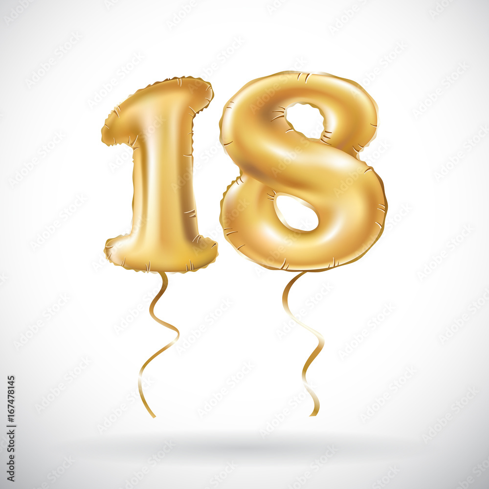Vetor de vector Golden number 18 eighteen metallic balloon. Party