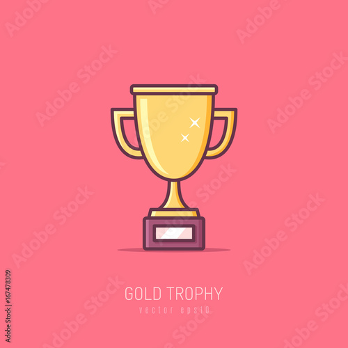 Golden trophy icon in line art modern style vector illustration