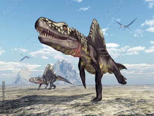Archosaurier Arizonasaurus und Flugsaurier Quetzalcoatlus © Michael Rosskothen