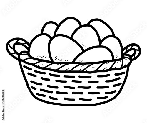 egg in basket / cartoon vector and illustration, black and white, hand drawn, sketch style, isolated on white background.