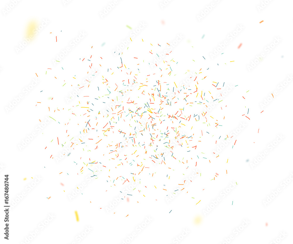 Colorful confetti falling randomly. Abstract background with explosion particles. Vector illustration can be used for greeting card, carnival, celebration.