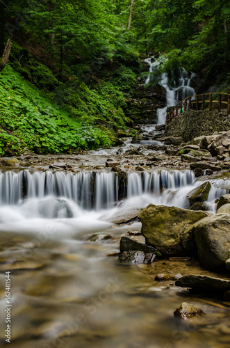 Landscape of waterfall Shypit in the Ukrainian Carpathian Mountains on the long exposure