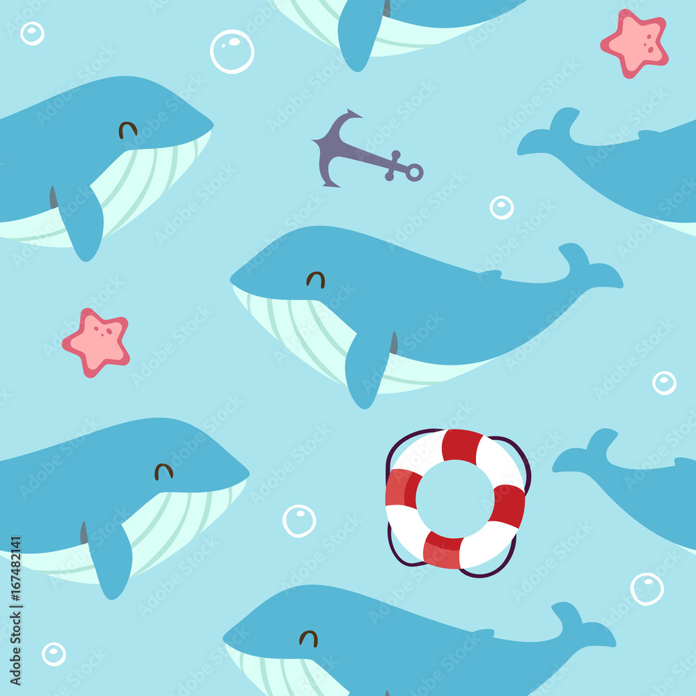 Fototapeta premium vector blue whale seamless pattern