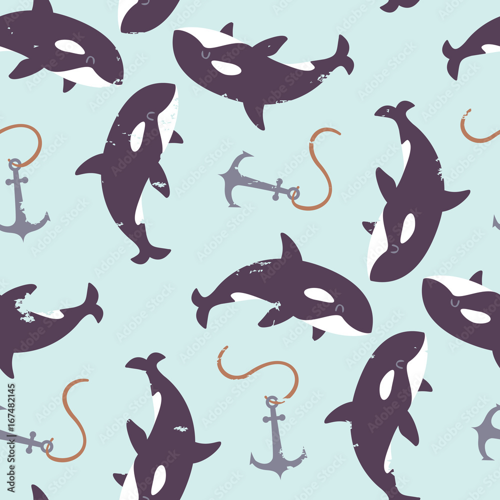Obraz premium vector killer whale grunge vintage pastel seamless pattern