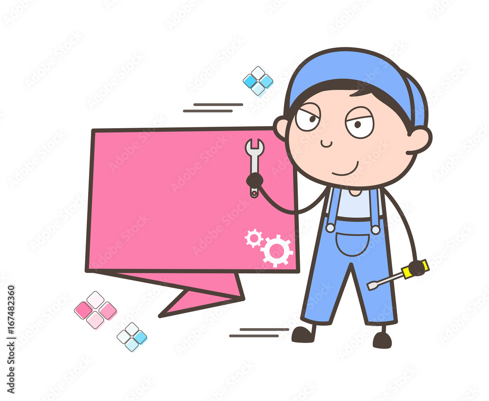 Cartoon Electrician with Speech Bubble Banner Vector Cartoon Electrician with Speech Bubble Banner Vector