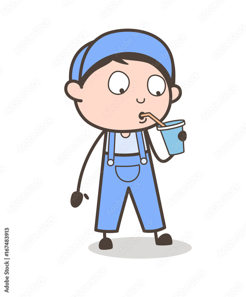 Cartoon Thirsty Boy Drinking Refreshment Vector Illustration