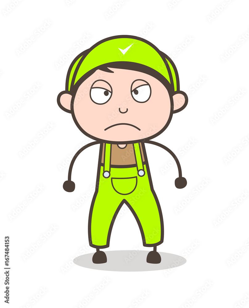 Cartoon Young Boy Worker Aggressive Expression Vector Illustration Cartoon Young Boy Worker Aggressive Expression Vector Illustration