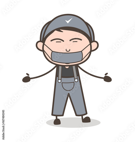 Cartoon Assistant Boy Face with Medical Mask Vector Illustration