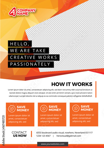 Professional Flyer template in A4 and orange color for creative, agency, coorporate, and company photo