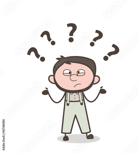 Cartoon Confused Man Face Expression Vector Illustration