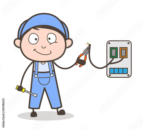 Cartoon Electrician Worker Vector Illustration