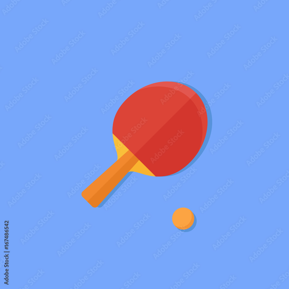 Table tennis bat and ball isolated on blue background. Flat style icon. Vector illustration.
Table tennis bat and ball isolated on blue background. Flat style icon. Vector illustration.