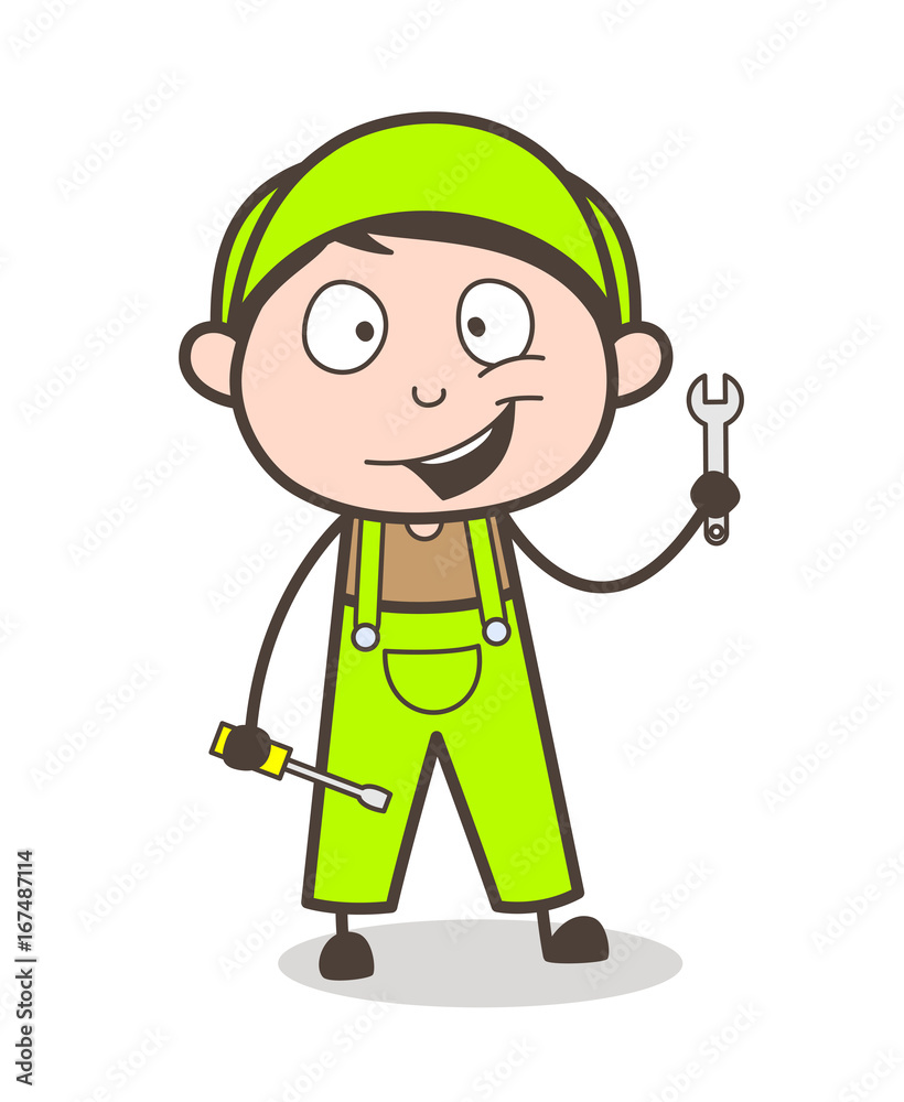 Cartoon Happy Serviceman with Tools Vector Illustration Cartoon Happy Serviceman with Tools Vector Illustration