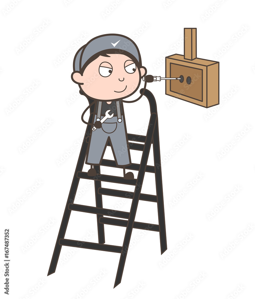 Cartoon Electrician Working Vector Illustration Cartoon Electrician Working Vector Illustration