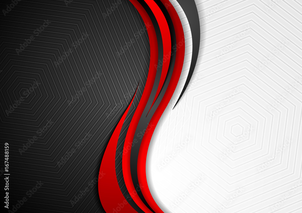 Abstract red black grey wavy tech background - obrazy, fototapety, plakaty 