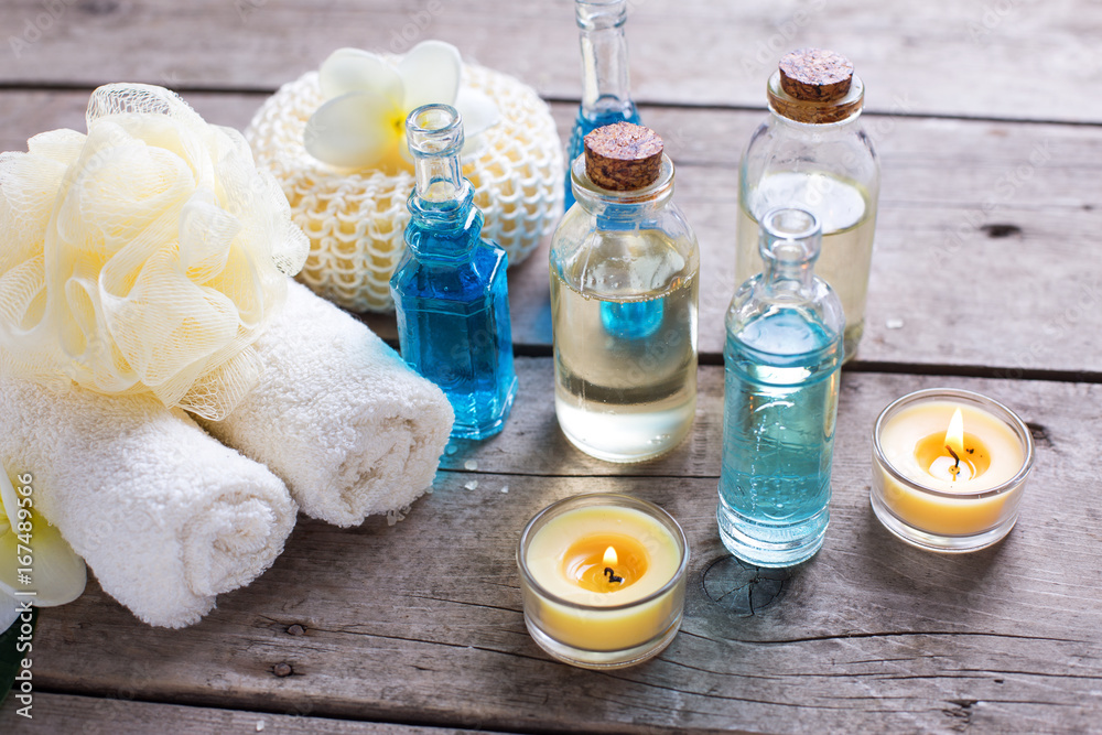 Wellness setting in blue, yellow and white colors. Wellness setting in blue, yellow and white colors.