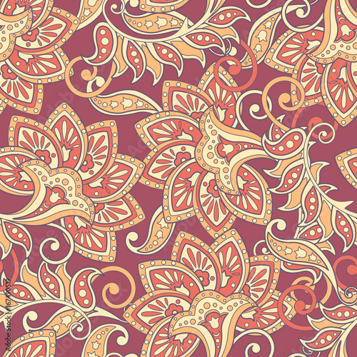 seamless pattern with flowers in indian textile style.