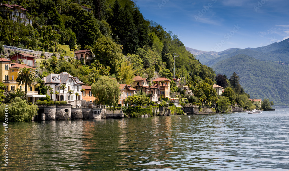 The houses of Cannero Riviera on Lake Maggiore - Cannero Riviera , Lake Maggiore, Lombardy, Italy, Europe