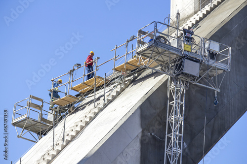 Renewing corrosion damages on arch and pillars of concrete bridge Maslenica on A1 highway in Croatia