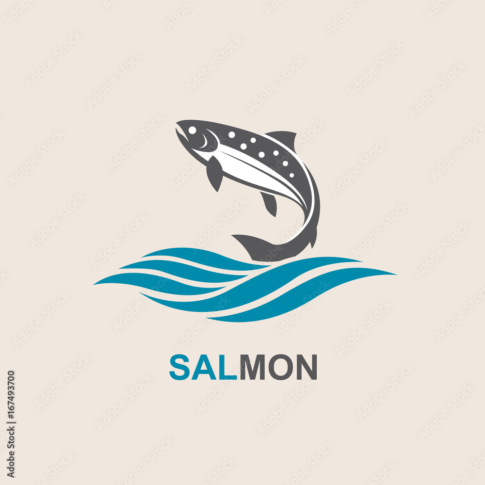 Obraz premium icon of salmon fish with waves