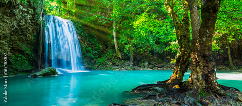Fototapeta Piękny wodospad w lesie tropikalnym panoramiczna