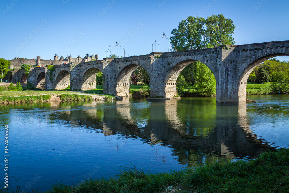 La Cite and Pont Vieux crossing the Aude river in Carcassone