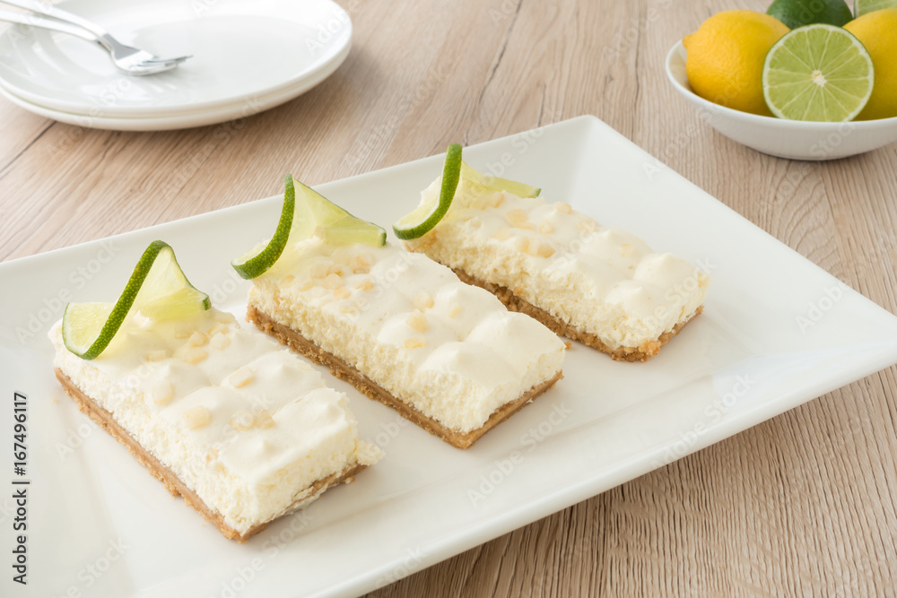 Key Lime Pie Slices on a White Platter