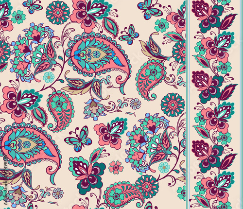 Seamless floral patterns set. Vintage flowers backgrounds and borders. Decorative ornament for fabric, textile, wrapping paper