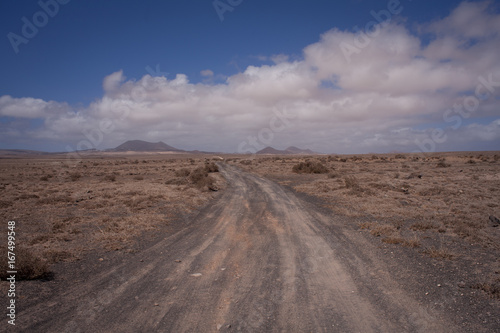 empty dirt road in the desert. Lanzarote