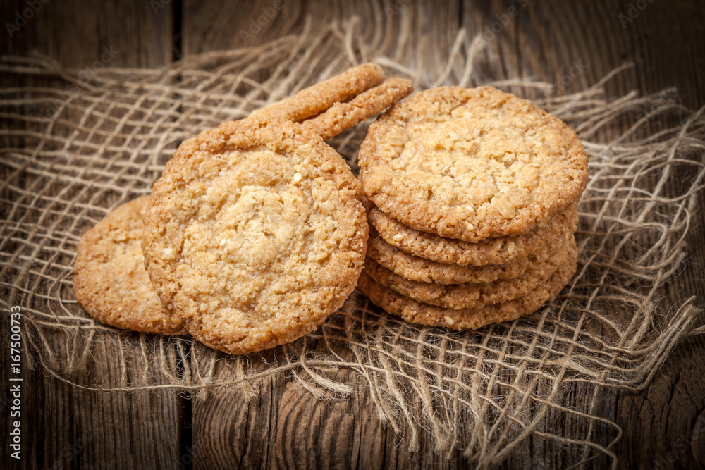 Stack of freshly baked oat biscuits. Stack of freshly baked oat biscuits.