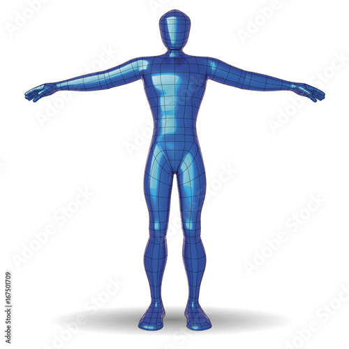 Human figure polish metallic paint wireframe man