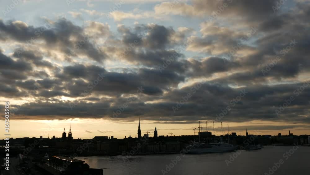 Sunset time lapse from Stockholm skyline in Sweden Sunset time lapse from Stockholm skyline in Sweden