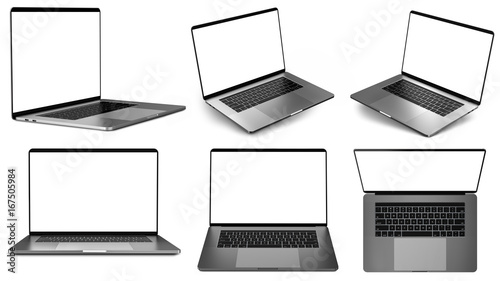 Set of laptops in different positions. Template, mockup.