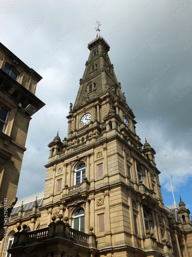 halifax town hall in calderdale west yorkshire hall showing tower and clock
