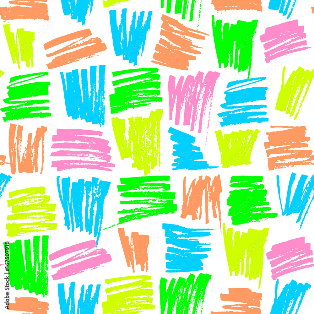 vector seamless pattern with marker hand drawn colorful strokes