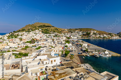The picturesque Greek Islands. View of Skala village, the capital of Patmos island, Dodecanese, Greece