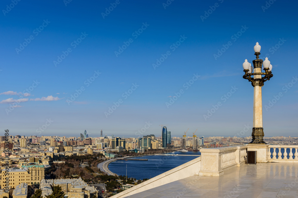 Viewing platform in the centre of Baku with views of the city and Caspian sea, Baku, Azerbaijan