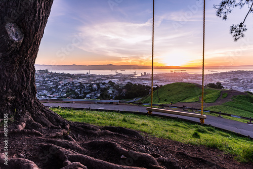 San Francisco and the rope swing at Bernal Heights.