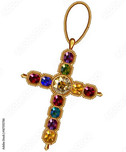 Multicolor Jewerly Cross Vector Clip Art  Antique 