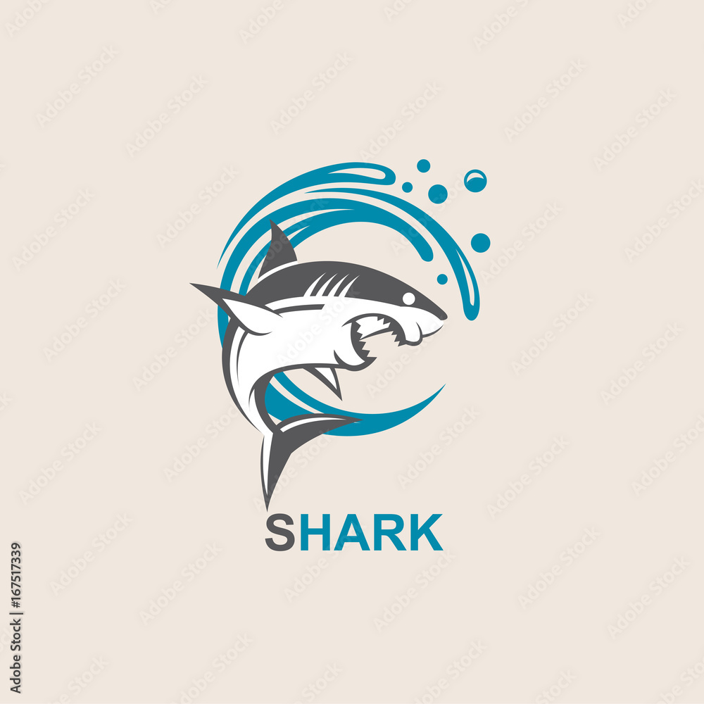 Obraz premium ikona wściekłego rekina z falami morskimi