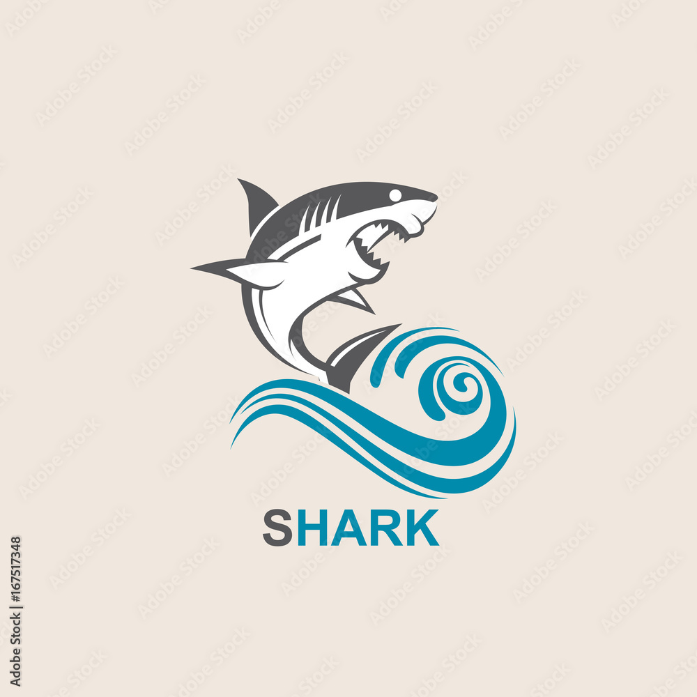 Fototapeta premium icon of angry shark with sea waves